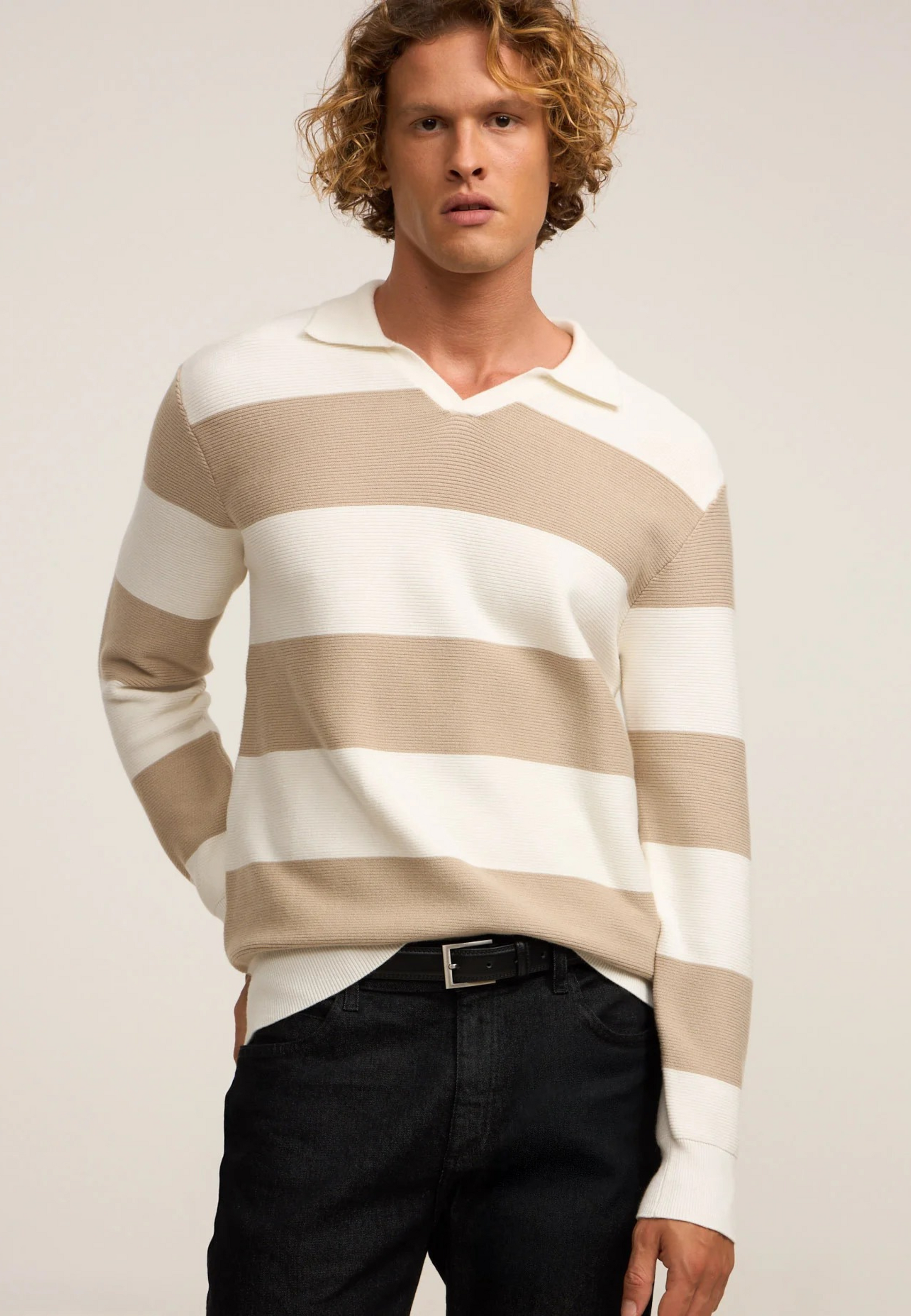 Rully Islington Rugby Knit Sand & White