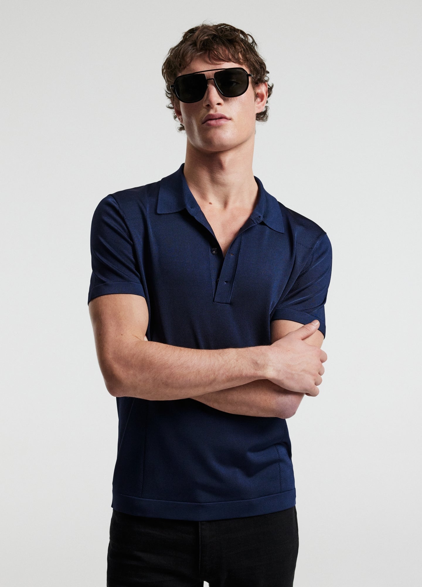 Rully Shiny Rayon Polo Navy