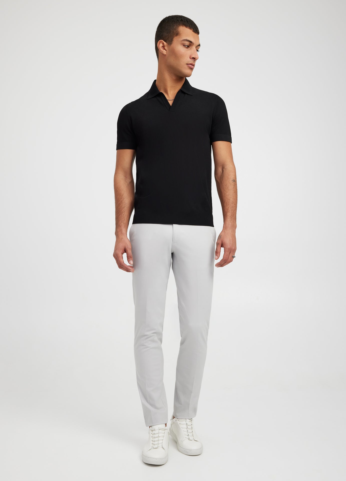 Rully Rib Collar Tech Knit Polo Black