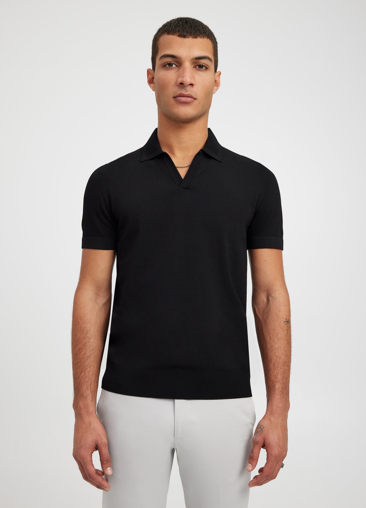 Rully Rib Collar Tech Knit Polo Black