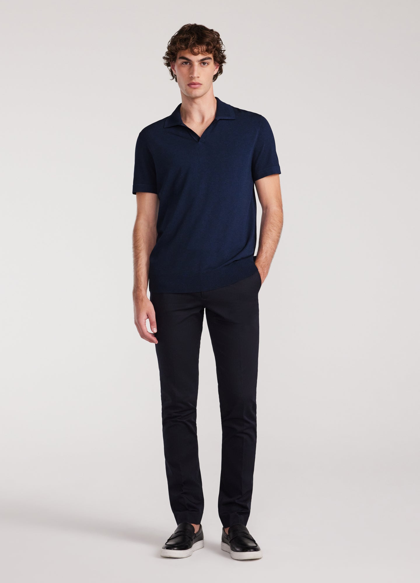 Rully Rib Collar Tech Knit Polo Delft Blue
