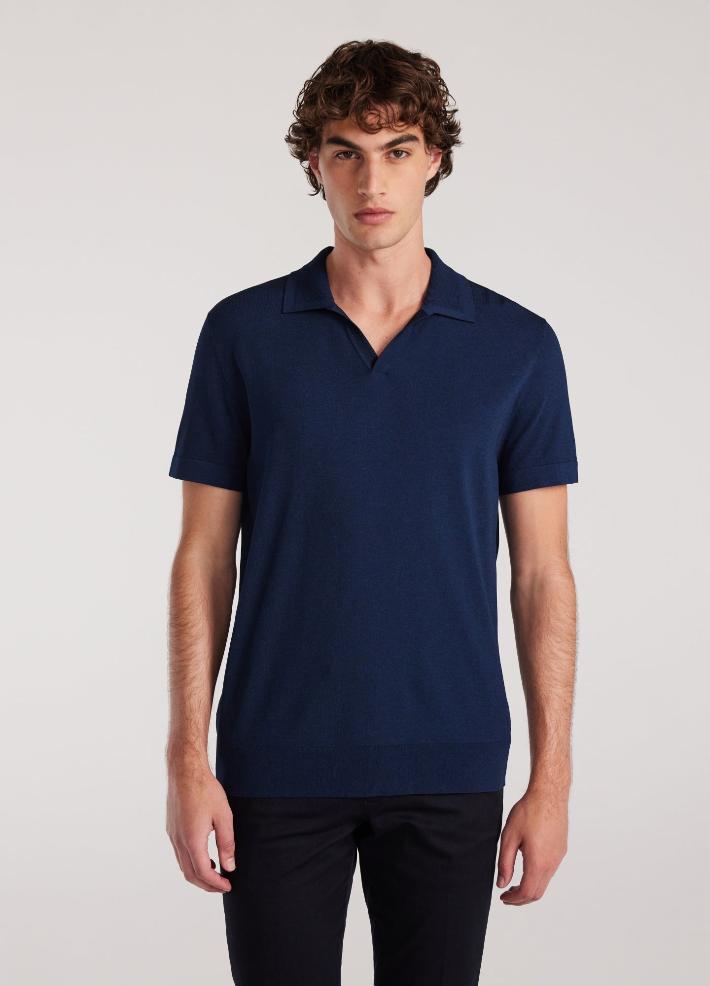 Rully Rib Collar Tech Knit Polo Delft Blue