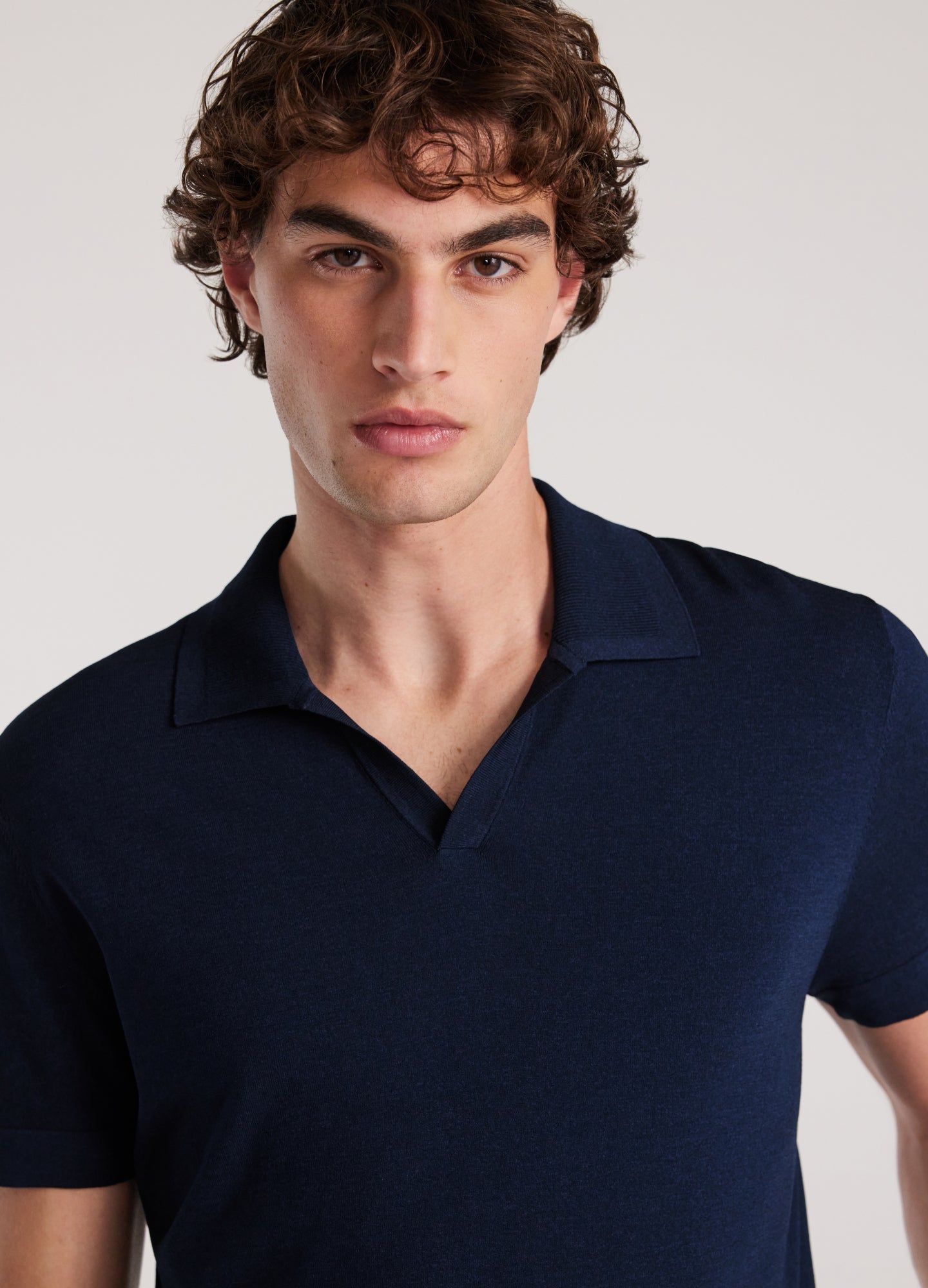 Rully Rib Collar Tech Knit Polo Delft Blue