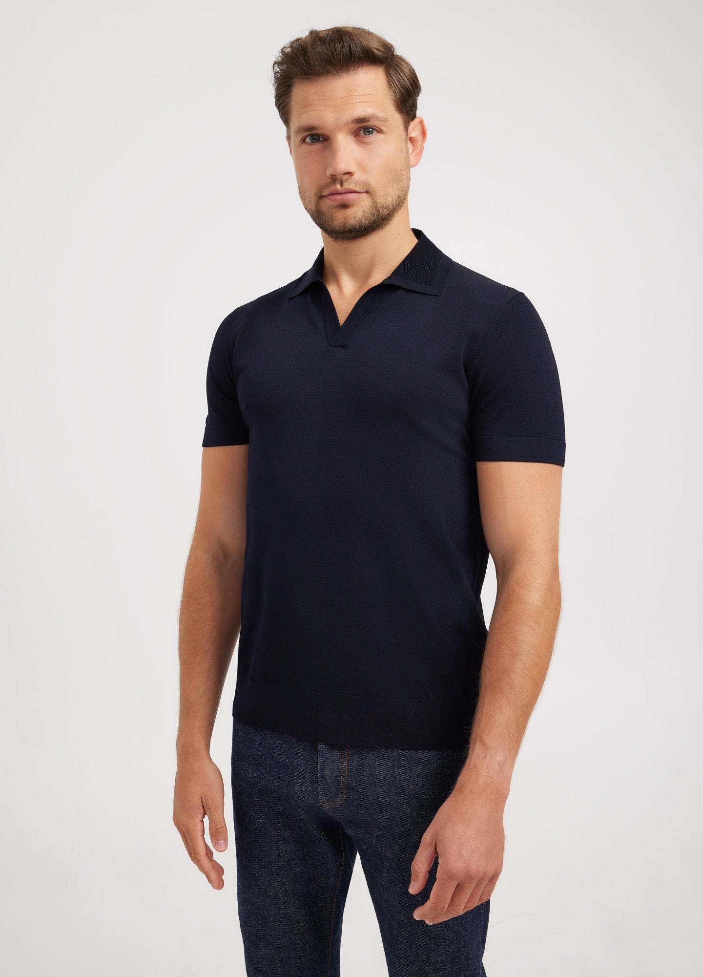 Rully Rib Collar Tech Knit Polo Navy Dark