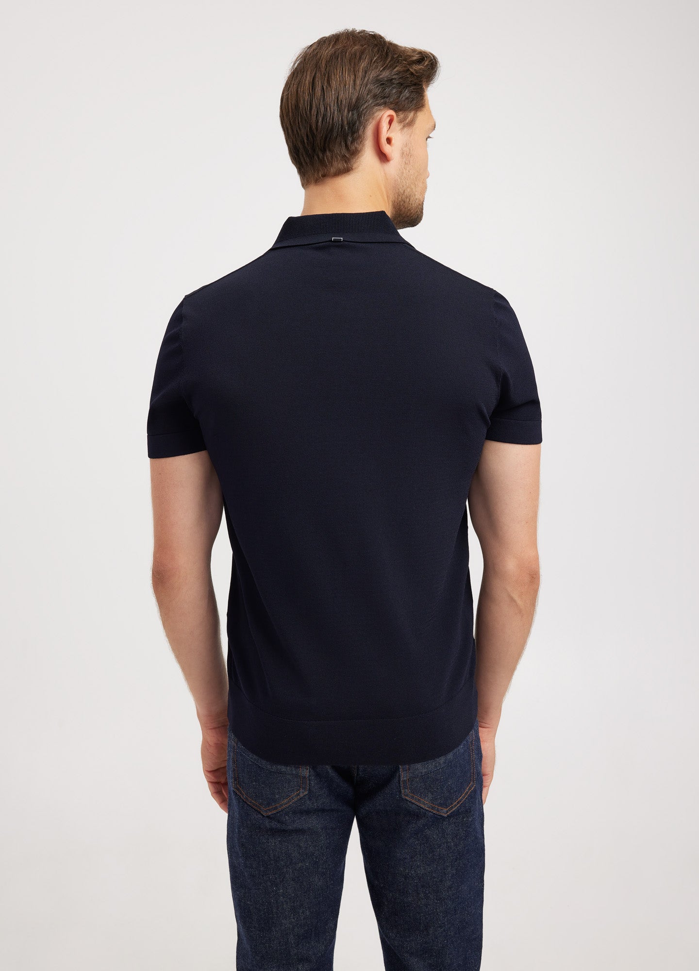 Rully Rib Collar Tech Knit Polo Navy Dark