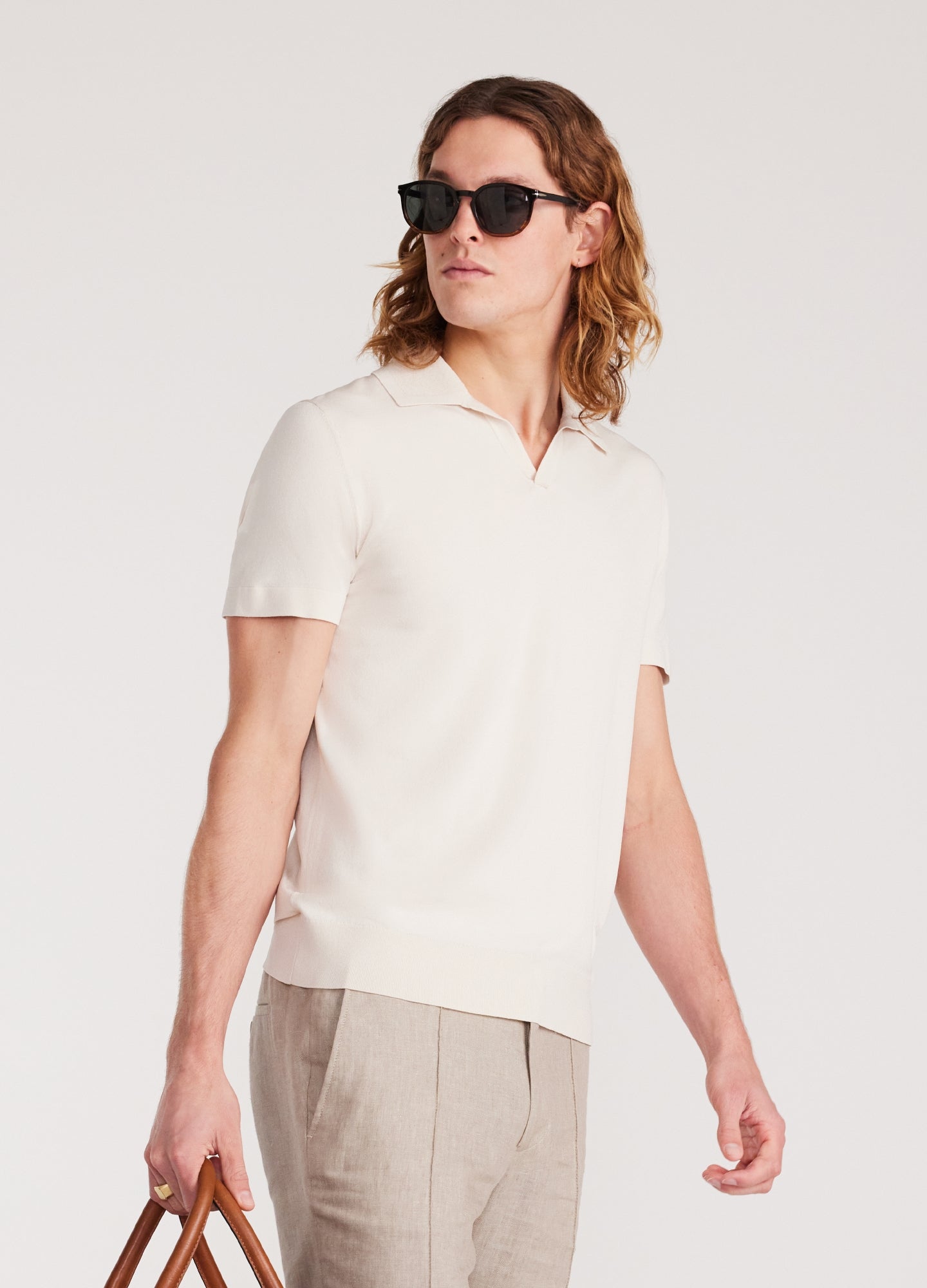 Rully Rib Collar Tech Knit Polo Parchment