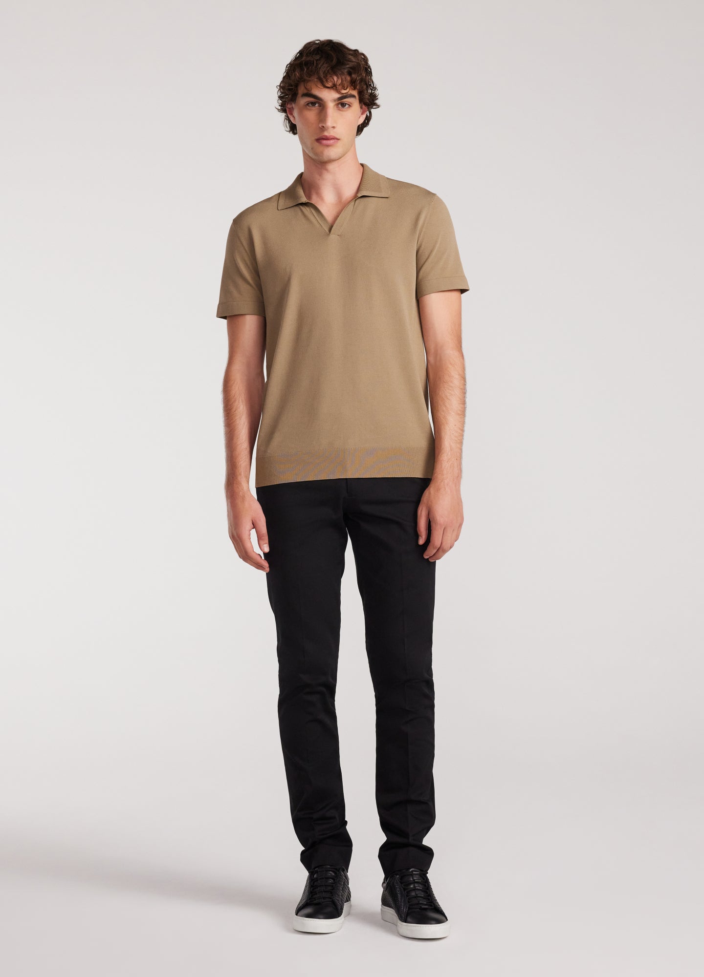 Rully Rib Collar Tech Knit Polo Sand