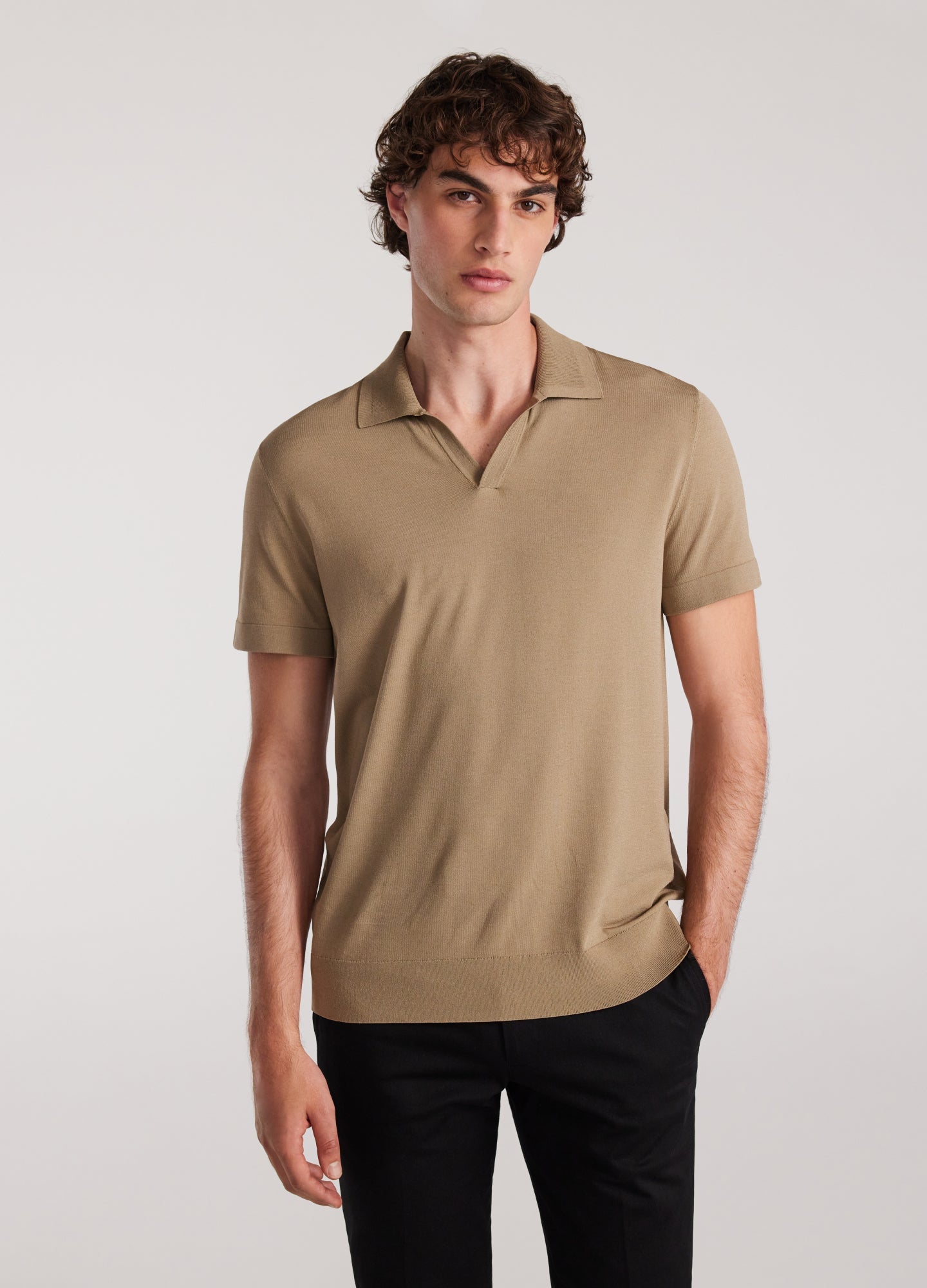 Rully Rib Collar Tech Knit Polo Sand