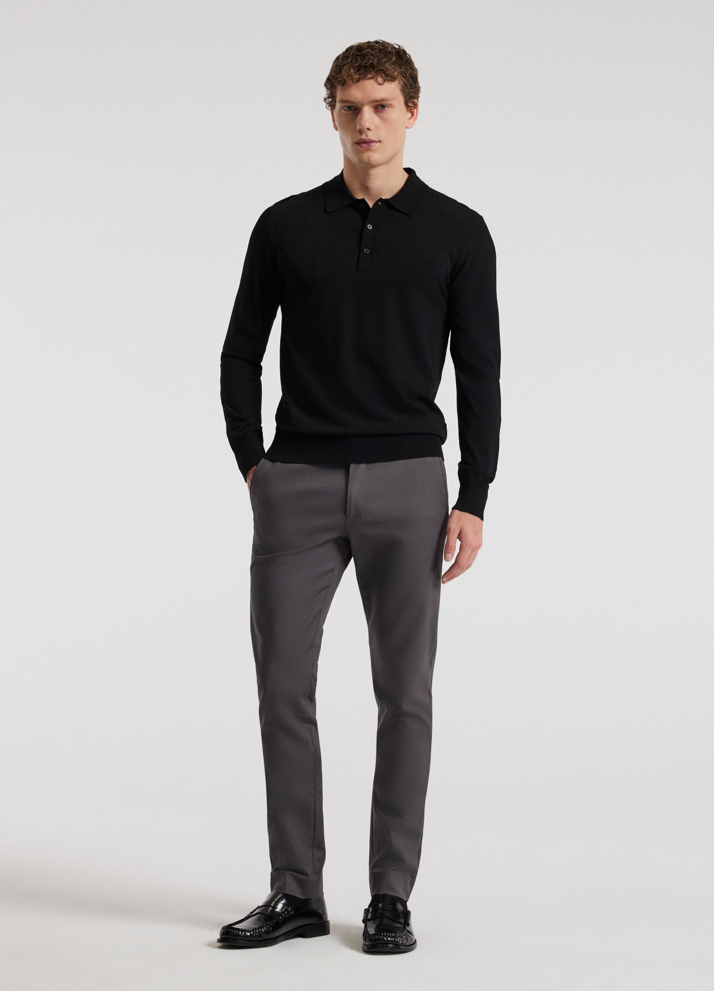 Rully Long Sleeved Tech Knit Polo Black