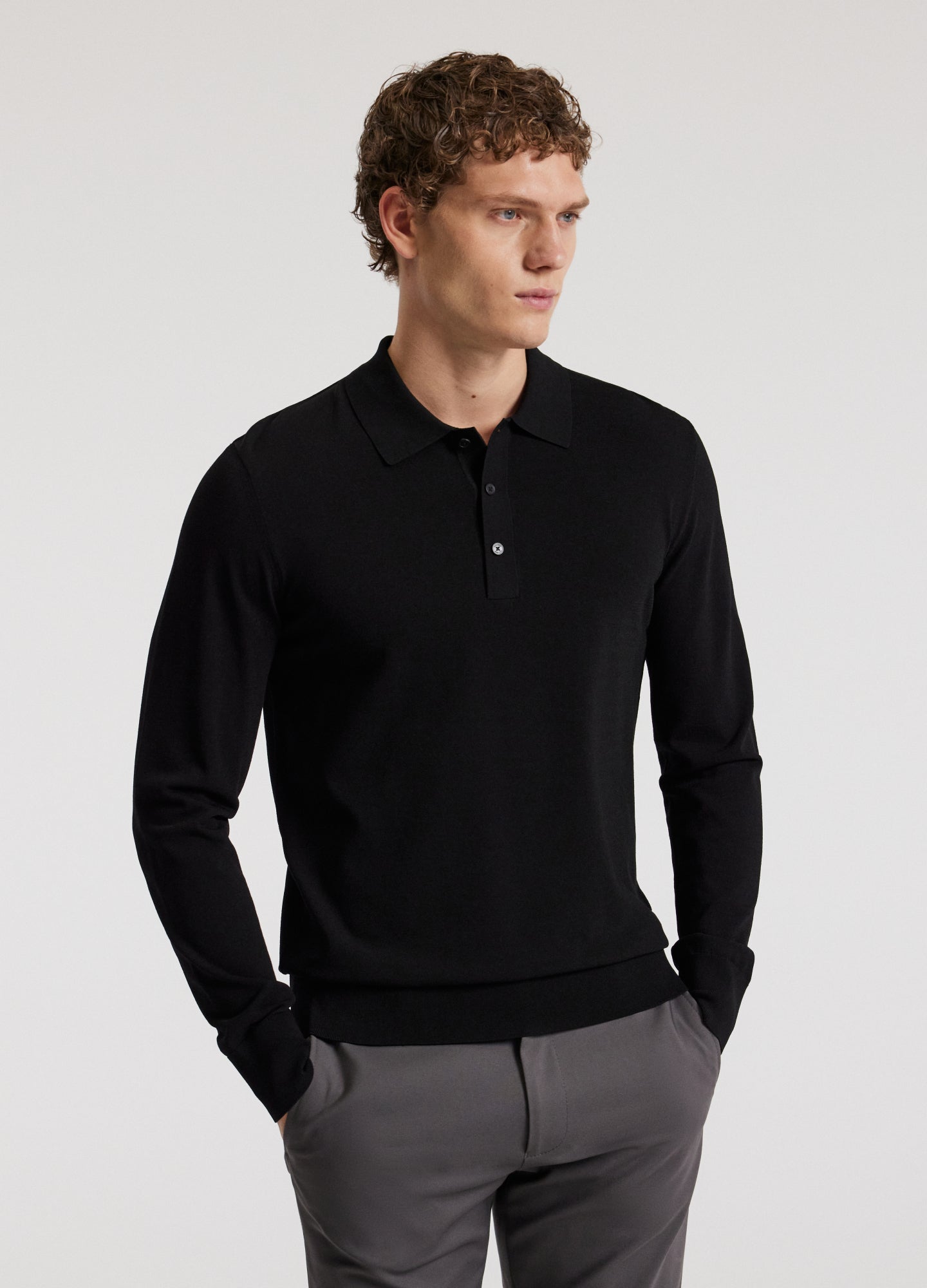 Rully Long Sleeved Tech Knit Polo Black