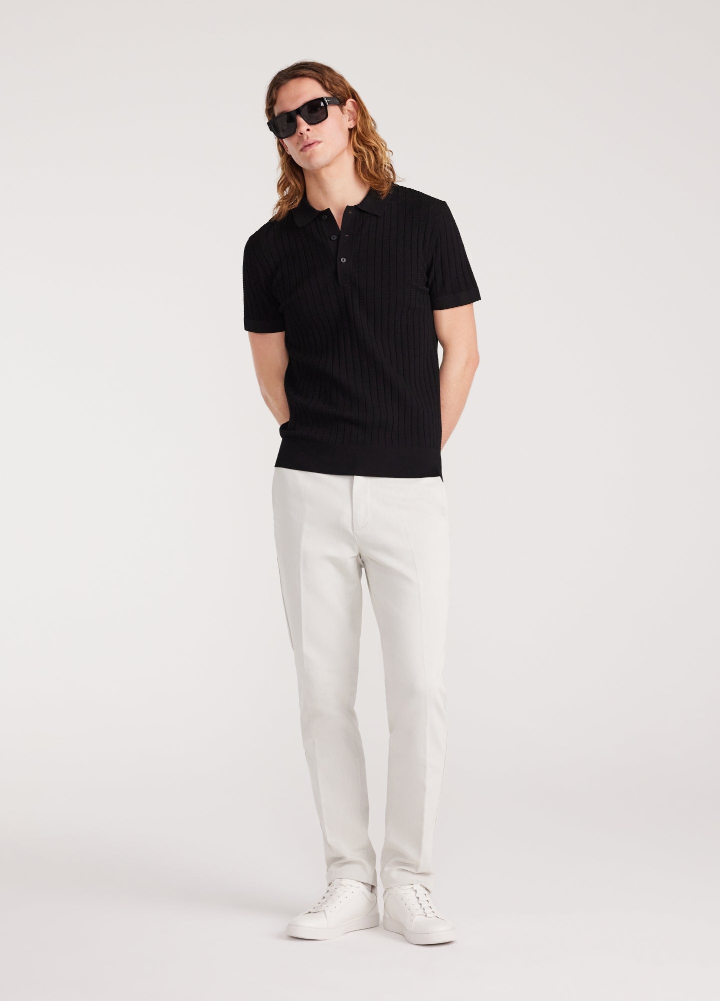 Rully Textured Rib Tech Knit Polo Black