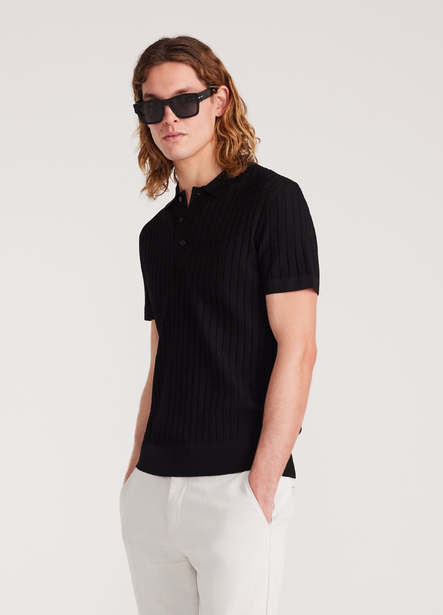 Rully Textured Rib Tech Knit Polo Black