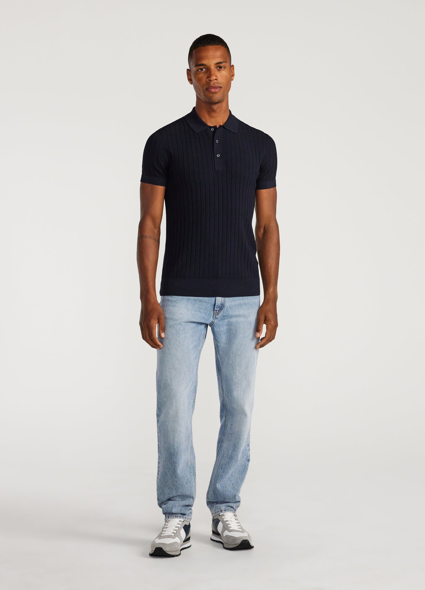 Rully Textured Rib Tech Knit Polo Navy