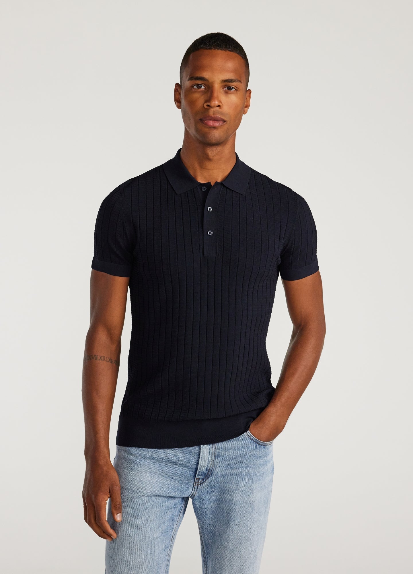 Rully Textured Rib Tech Knit Polo Navy