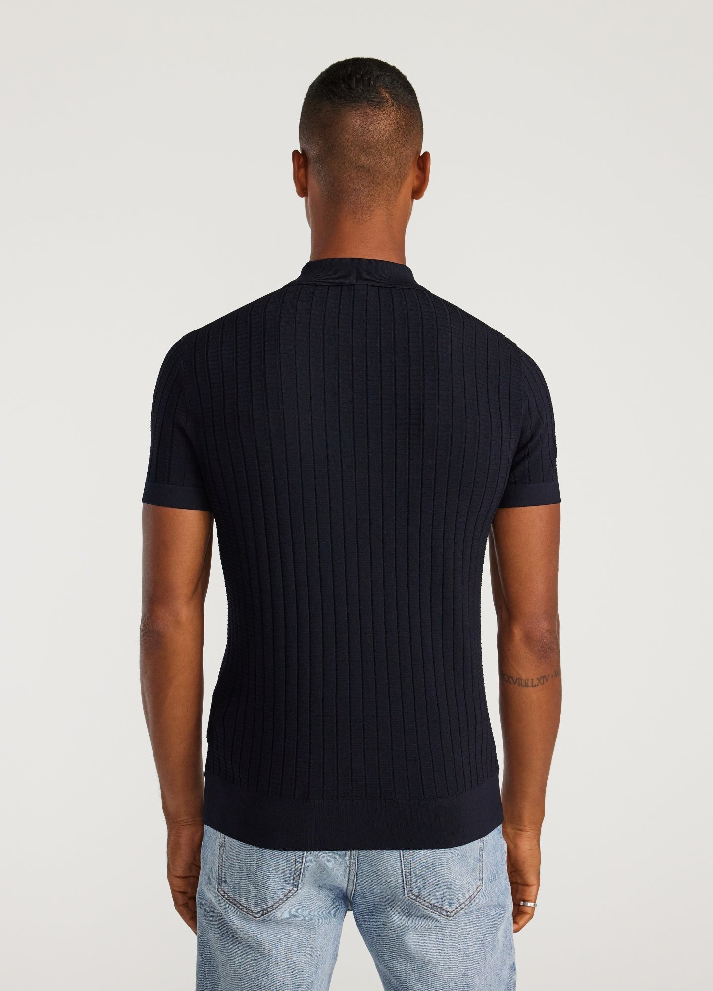 Rully Textured Rib Tech Knit Polo Navy