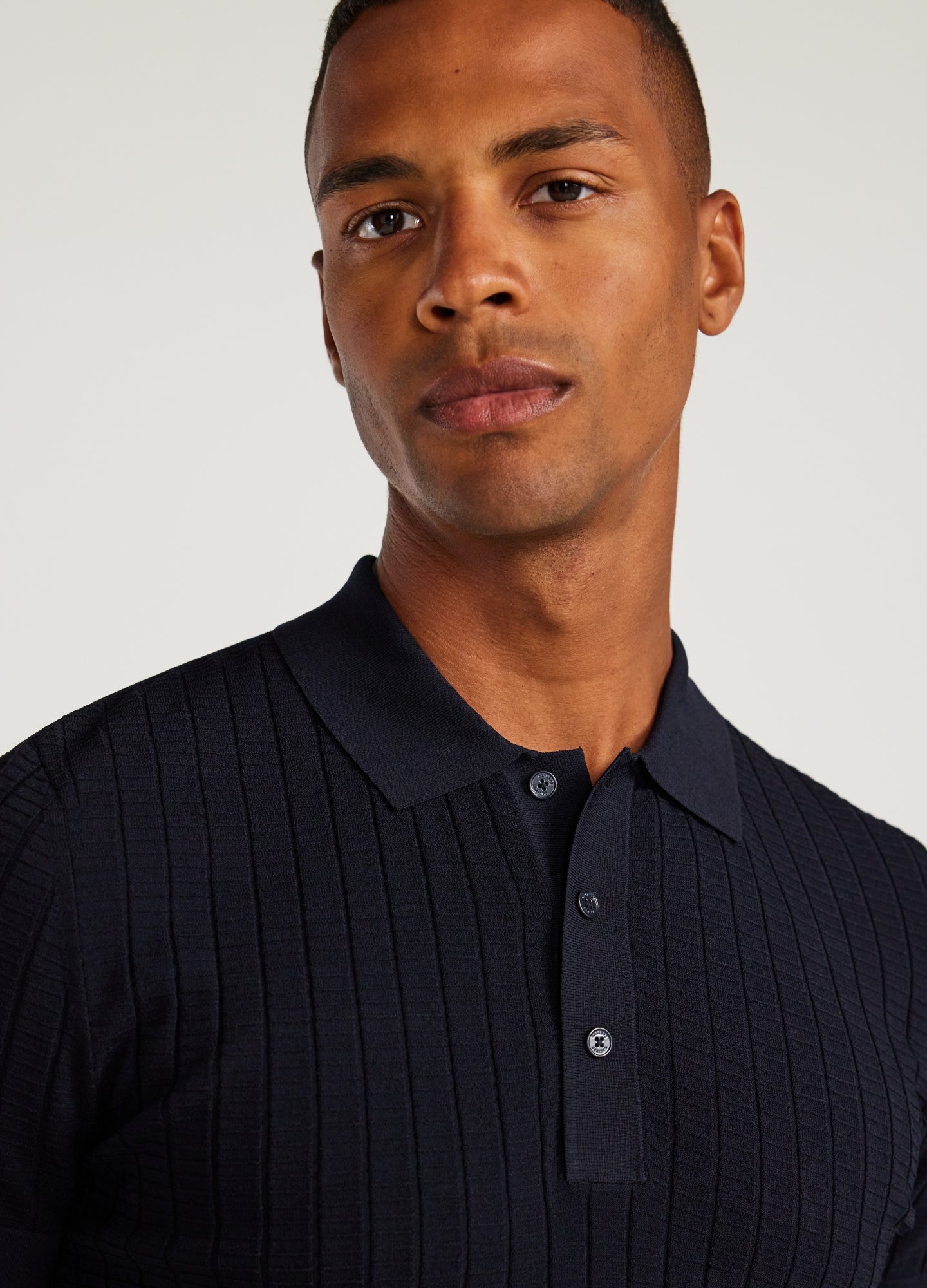 Rully Textured Rib Tech Knit Polo Navy