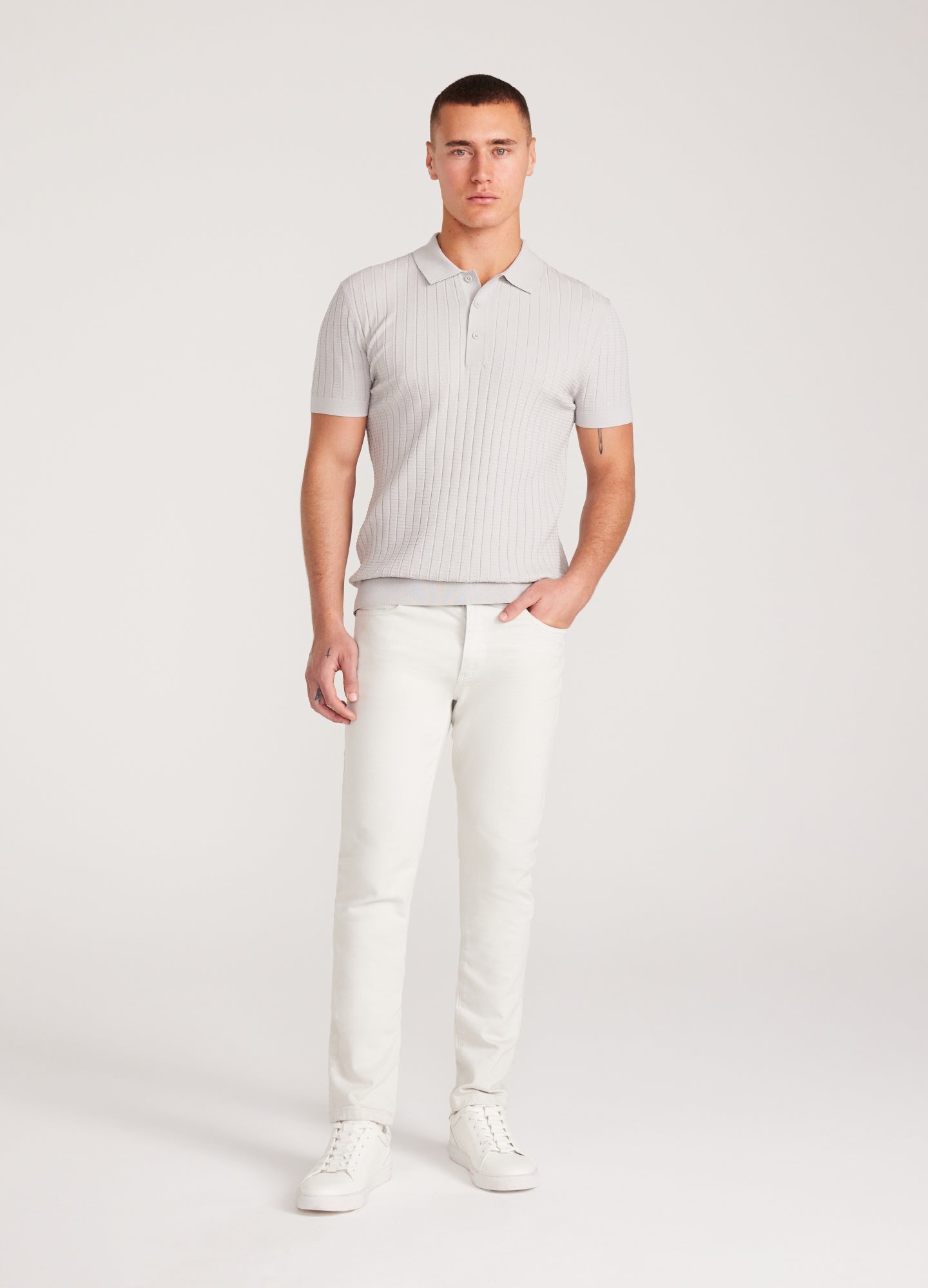 Rully Textured Rib Tech Knit Polo Silver