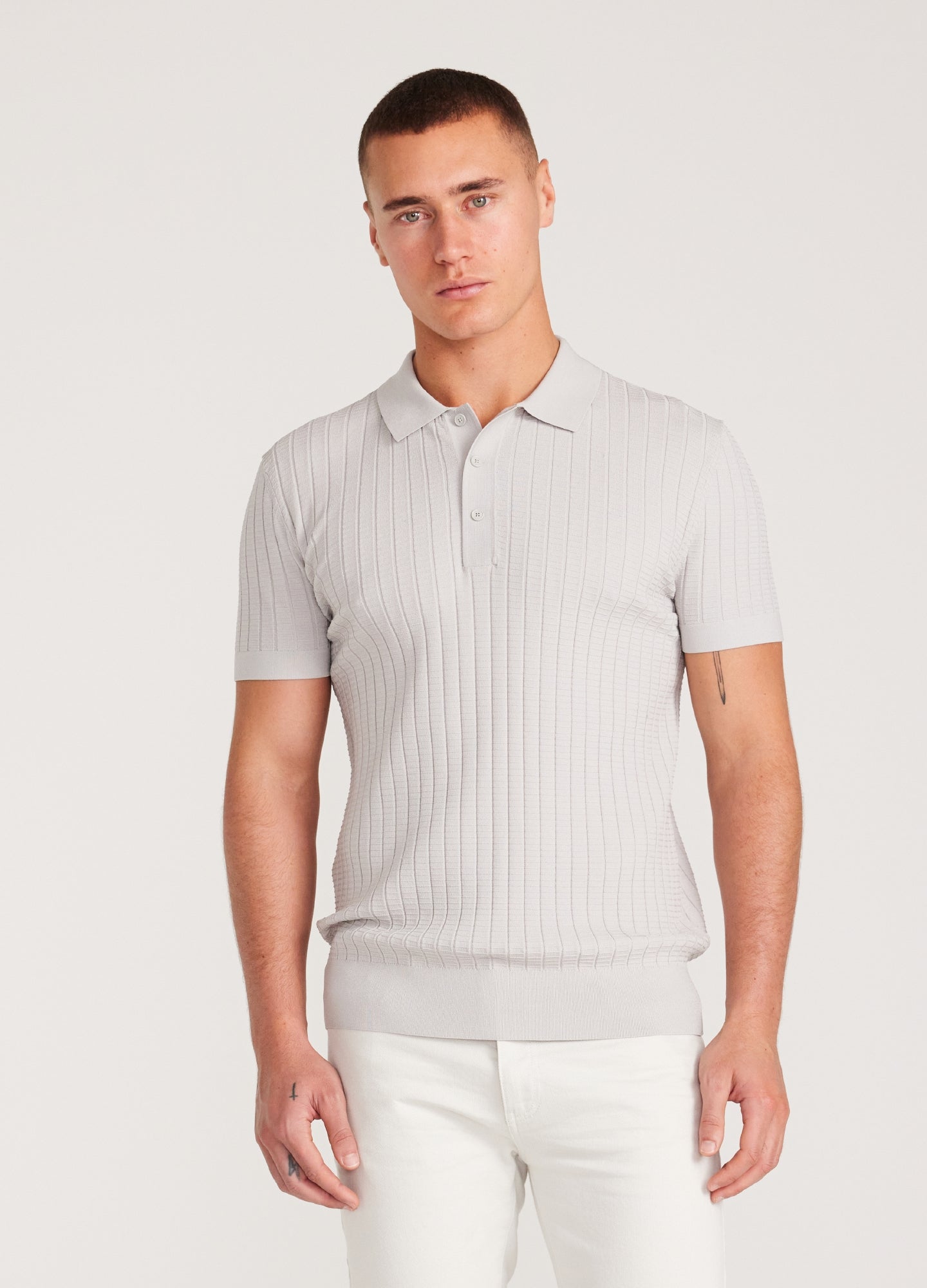 Rully Textured Rib Tech Knit Polo Silver