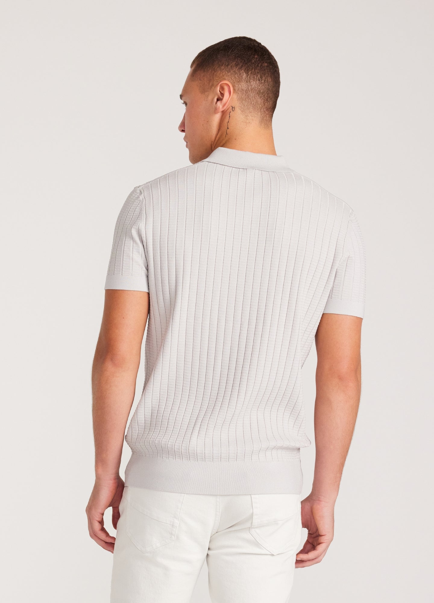 Rully Textured Rib Tech Knit Polo Silver