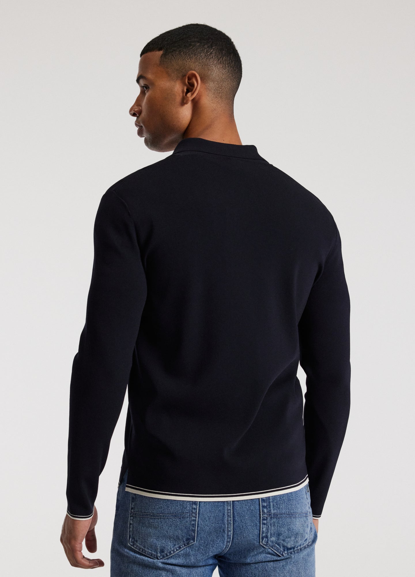 Rully Tipped Edge Long Sleeve Polo Navy