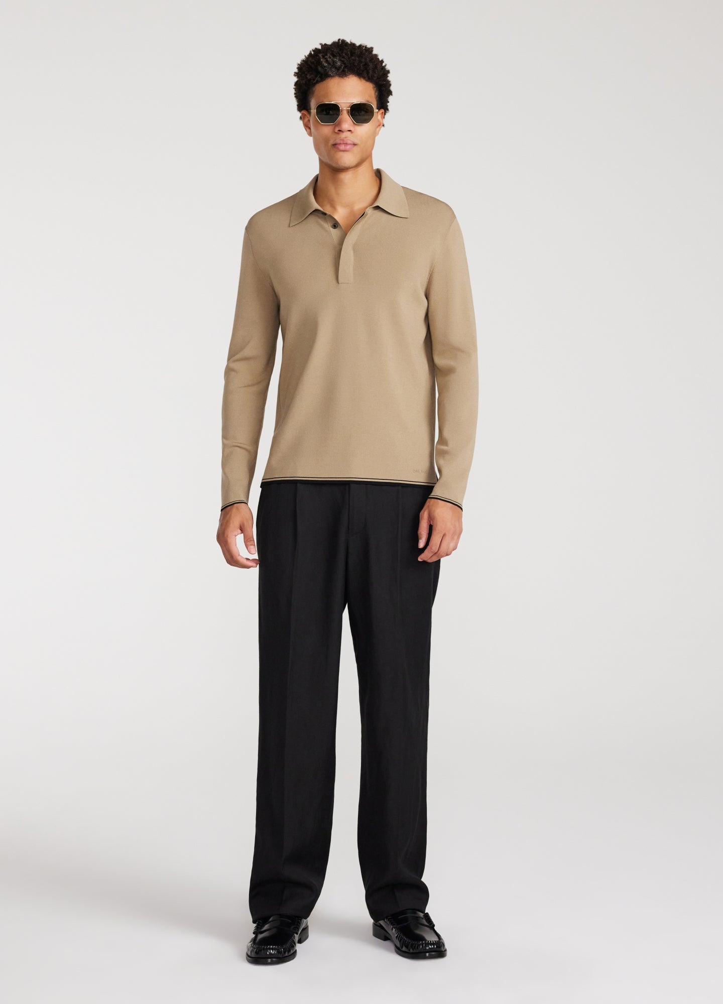 Rully Tipped Edge Long Sleeve Polo Sand