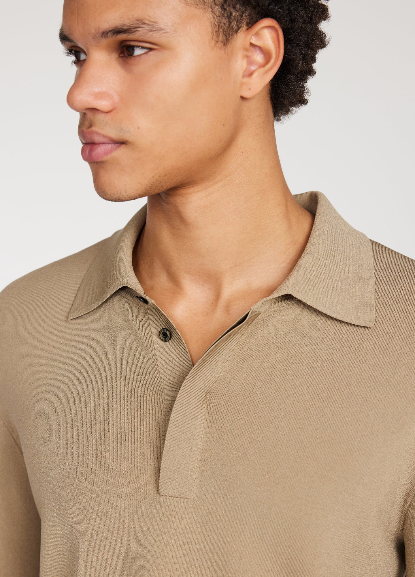 Rully Tipped Edge Long Sleeve Polo Sand