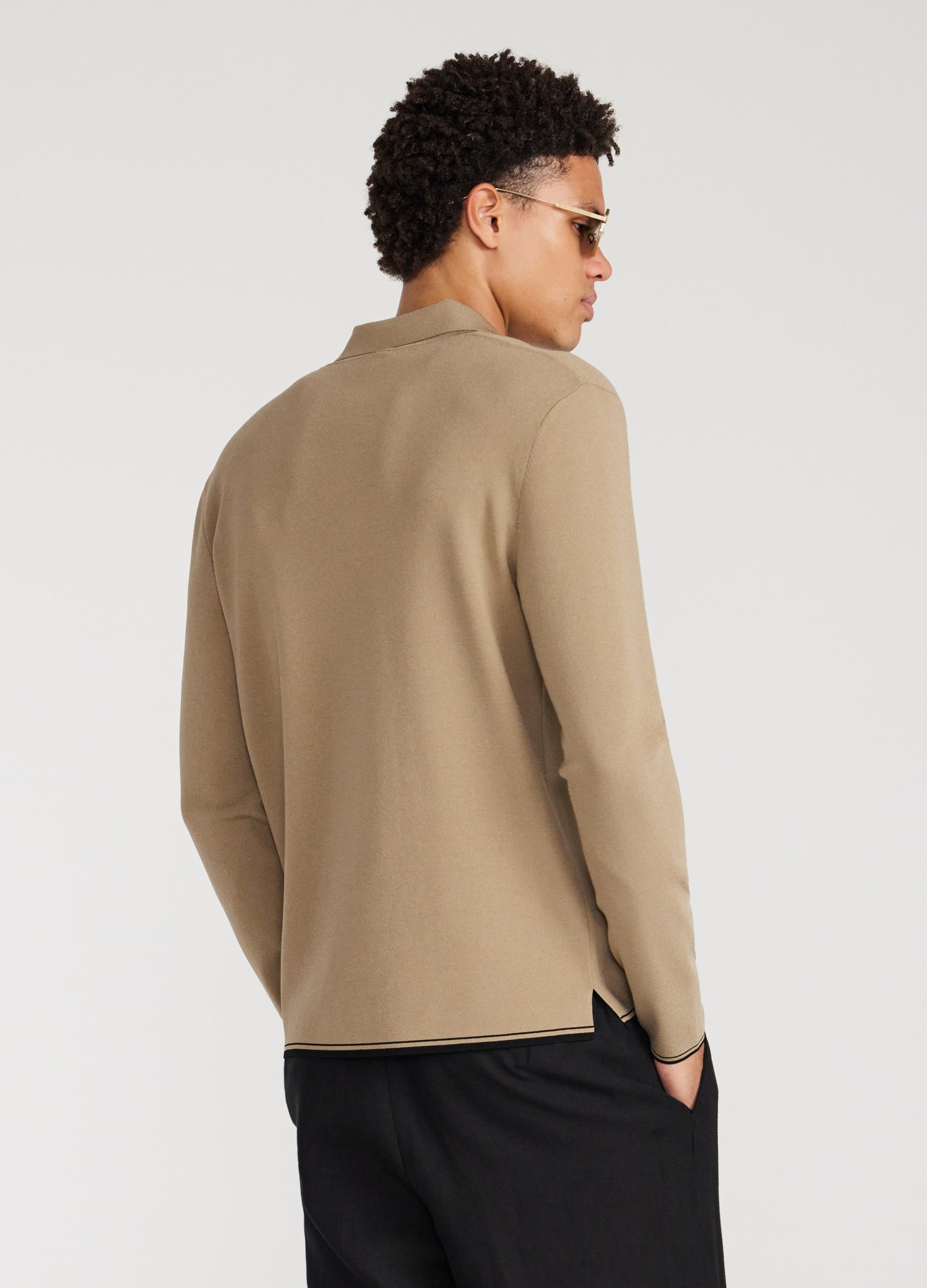 Rully Tipped Edge Long Sleeve Polo Sand