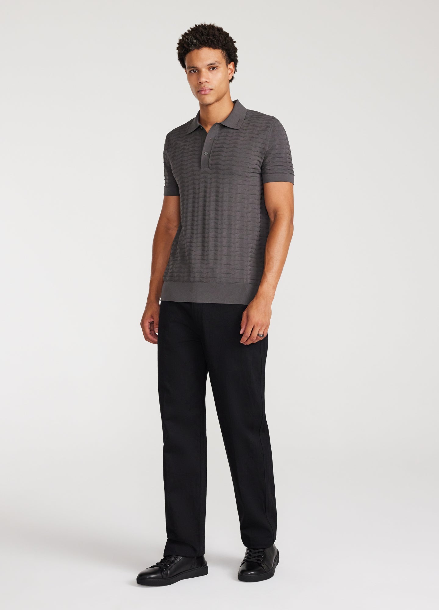 Rully Triangle Knit Polo Steel Grey