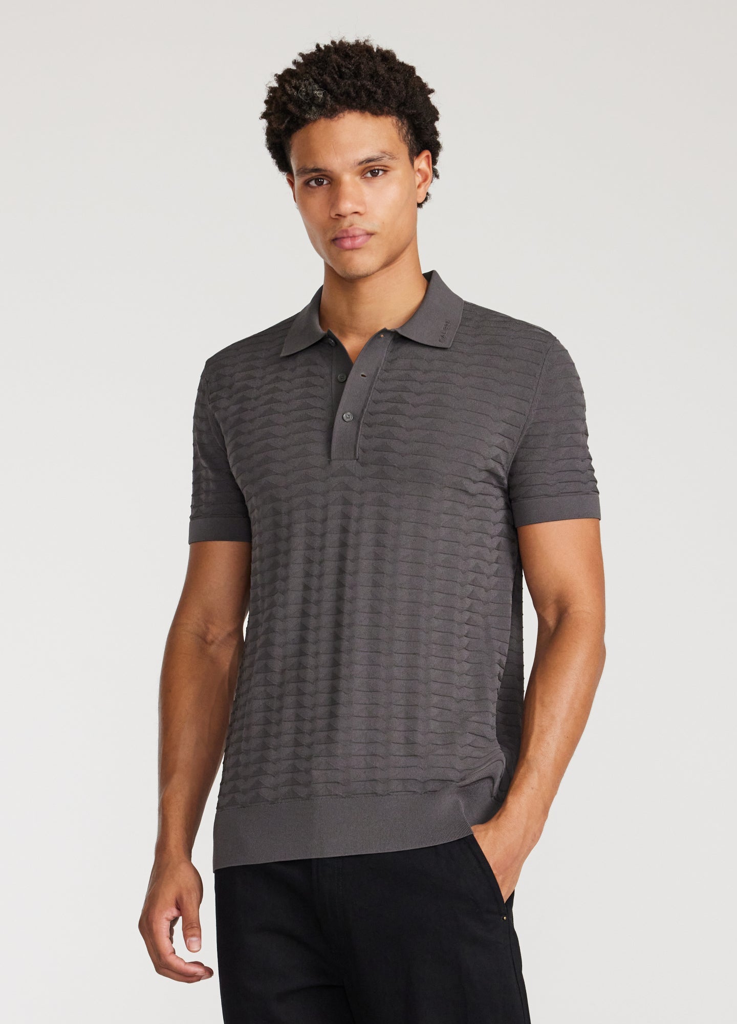 Rully Triangle Knit Polo Steel Grey