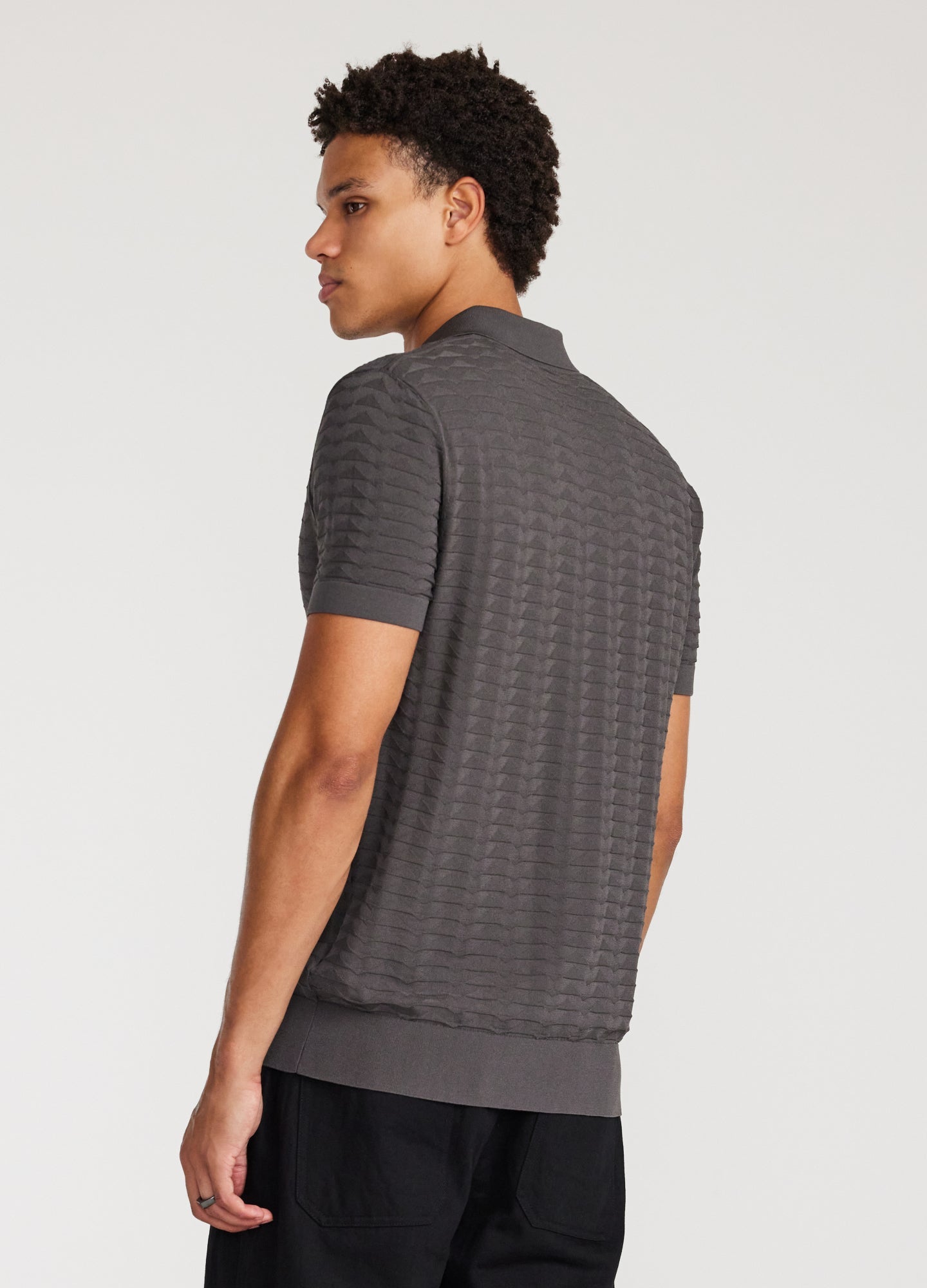 Rully Triangle Knit Polo Steel Grey