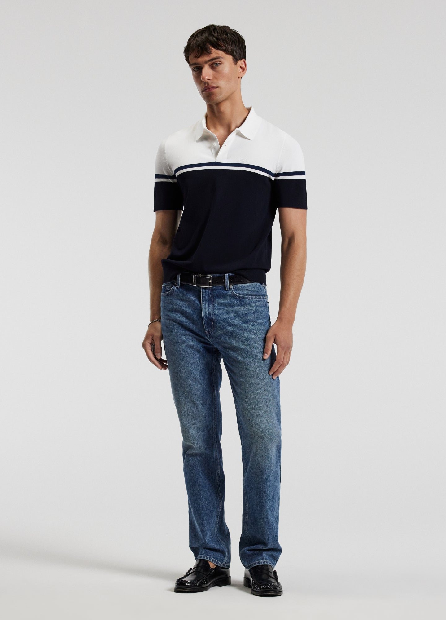 Rully Contrast Block Stripe Polo Navy
