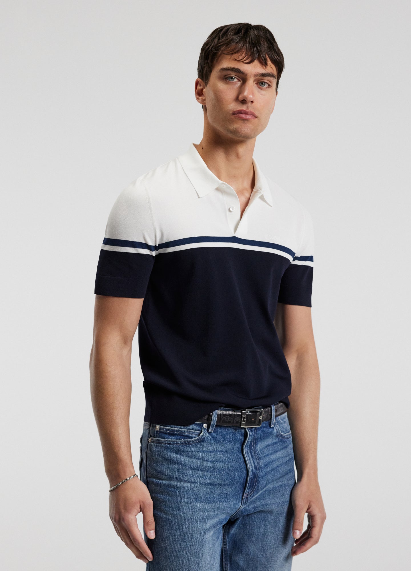 Rully Contrast Block Stripe Polo Navy