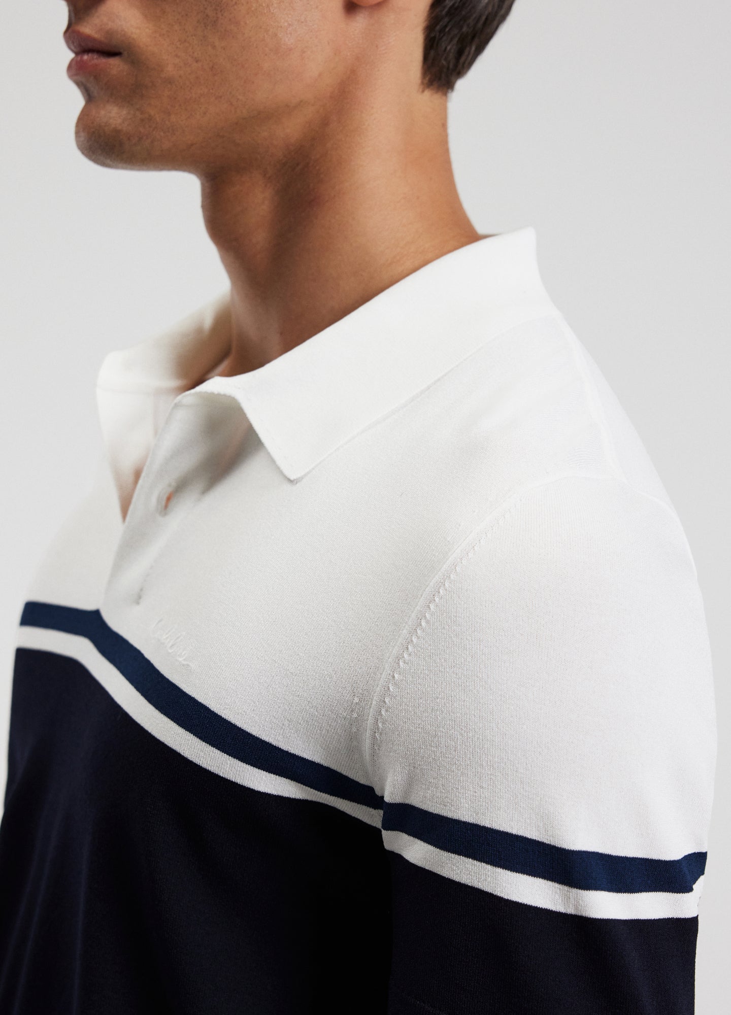 Rully Contrast Block Stripe Polo Navy