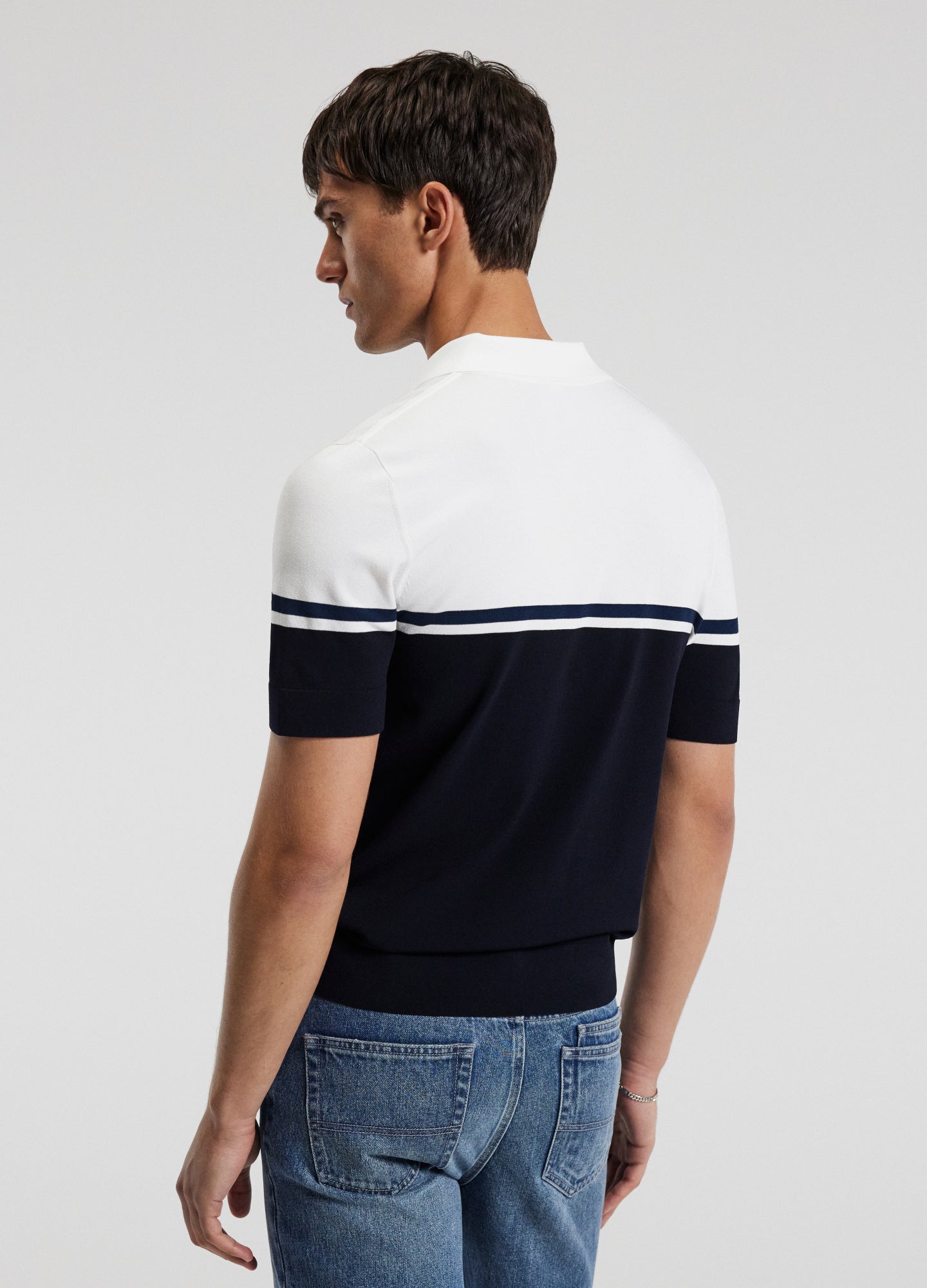Rully Contrast Block Stripe Polo Navy