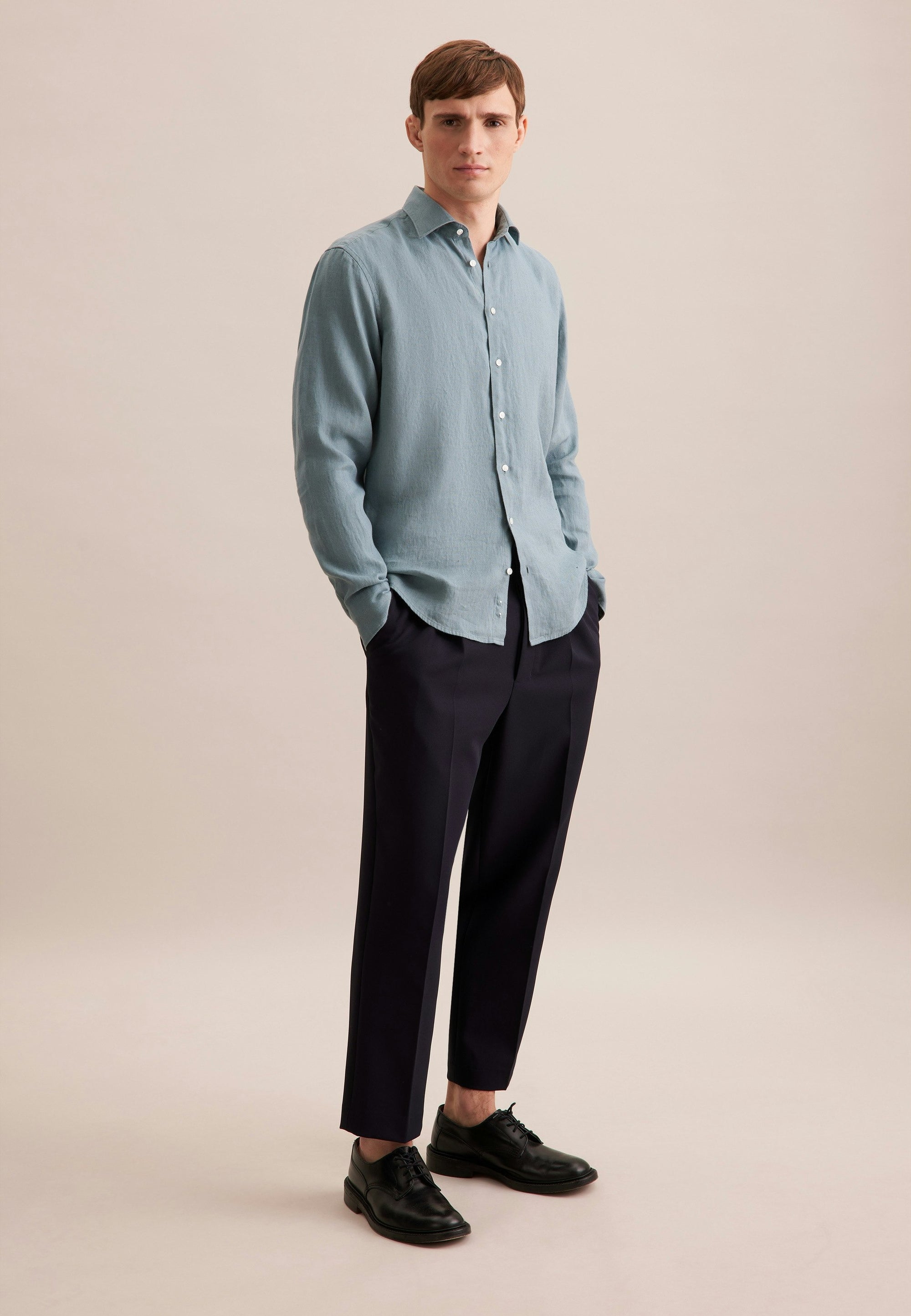 Rully Regent Linen Shirt Mist Blue