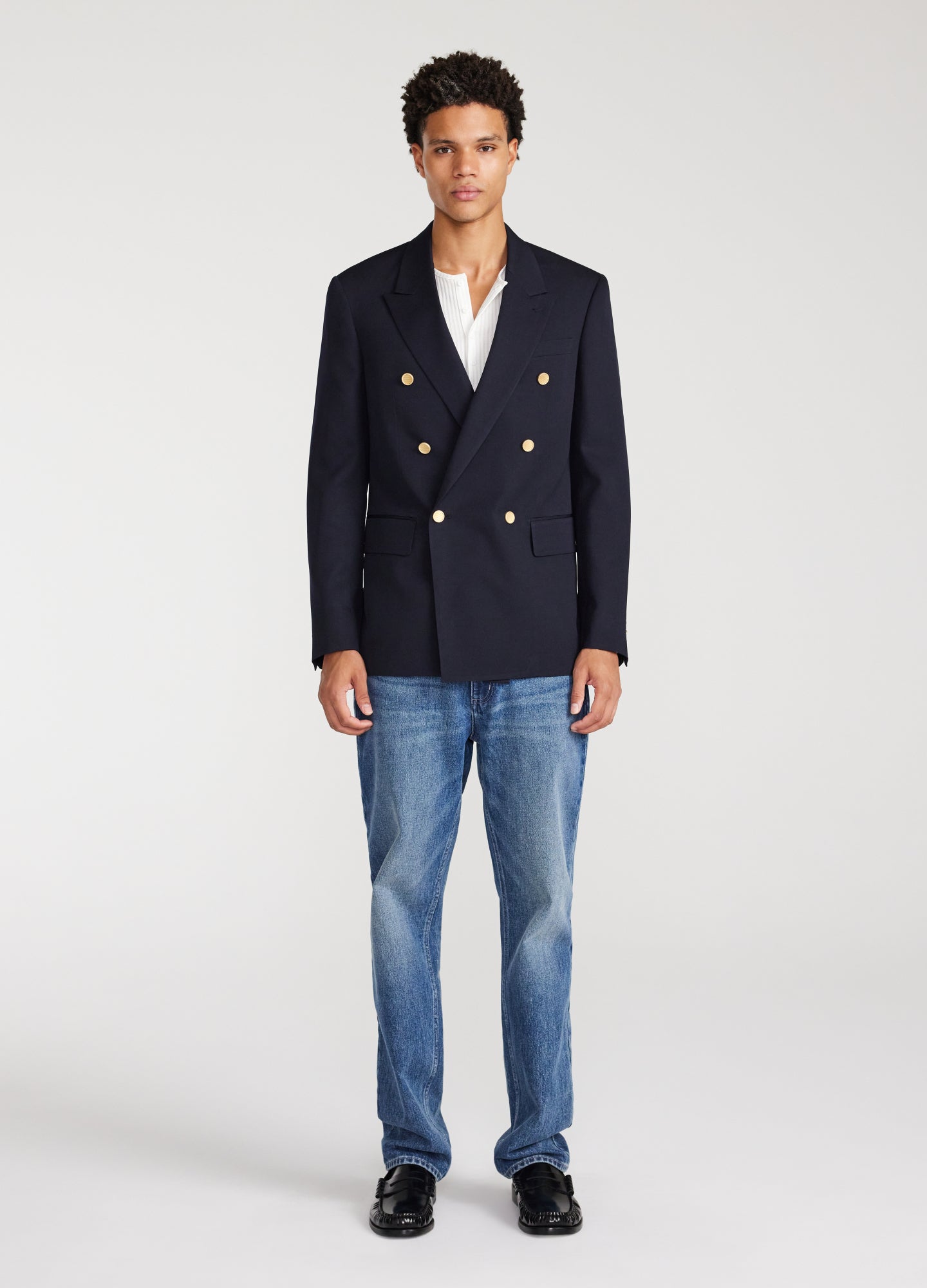 Rully Holborn Wool Double-Breasted Blazer Navy Dark