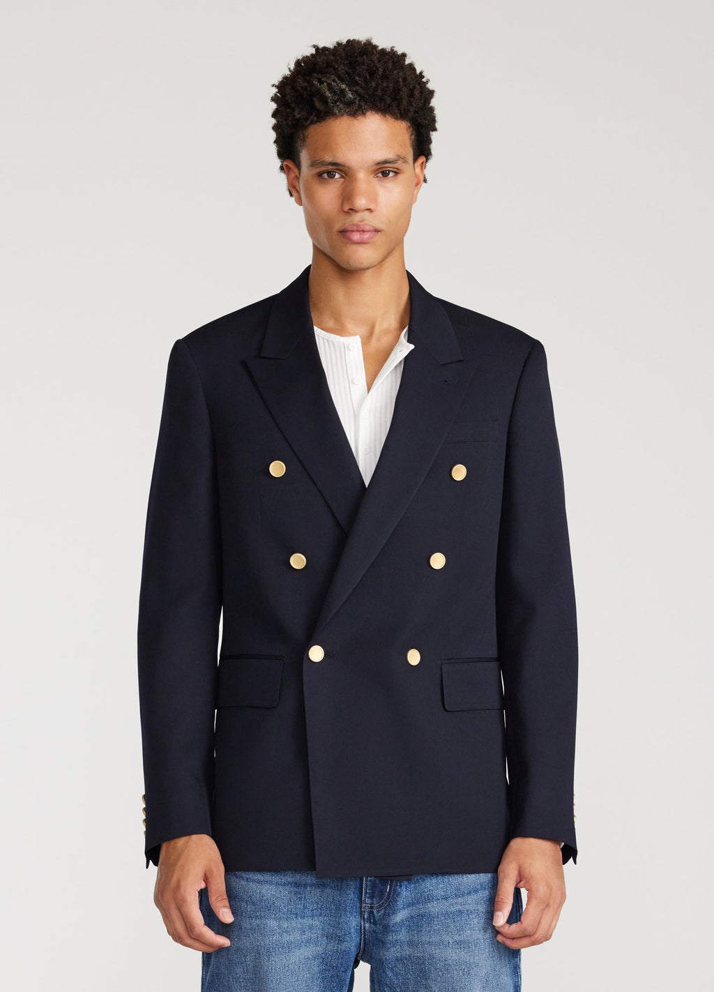 Rully Holborn Wool Double-Breasted Blazer Navy Dark