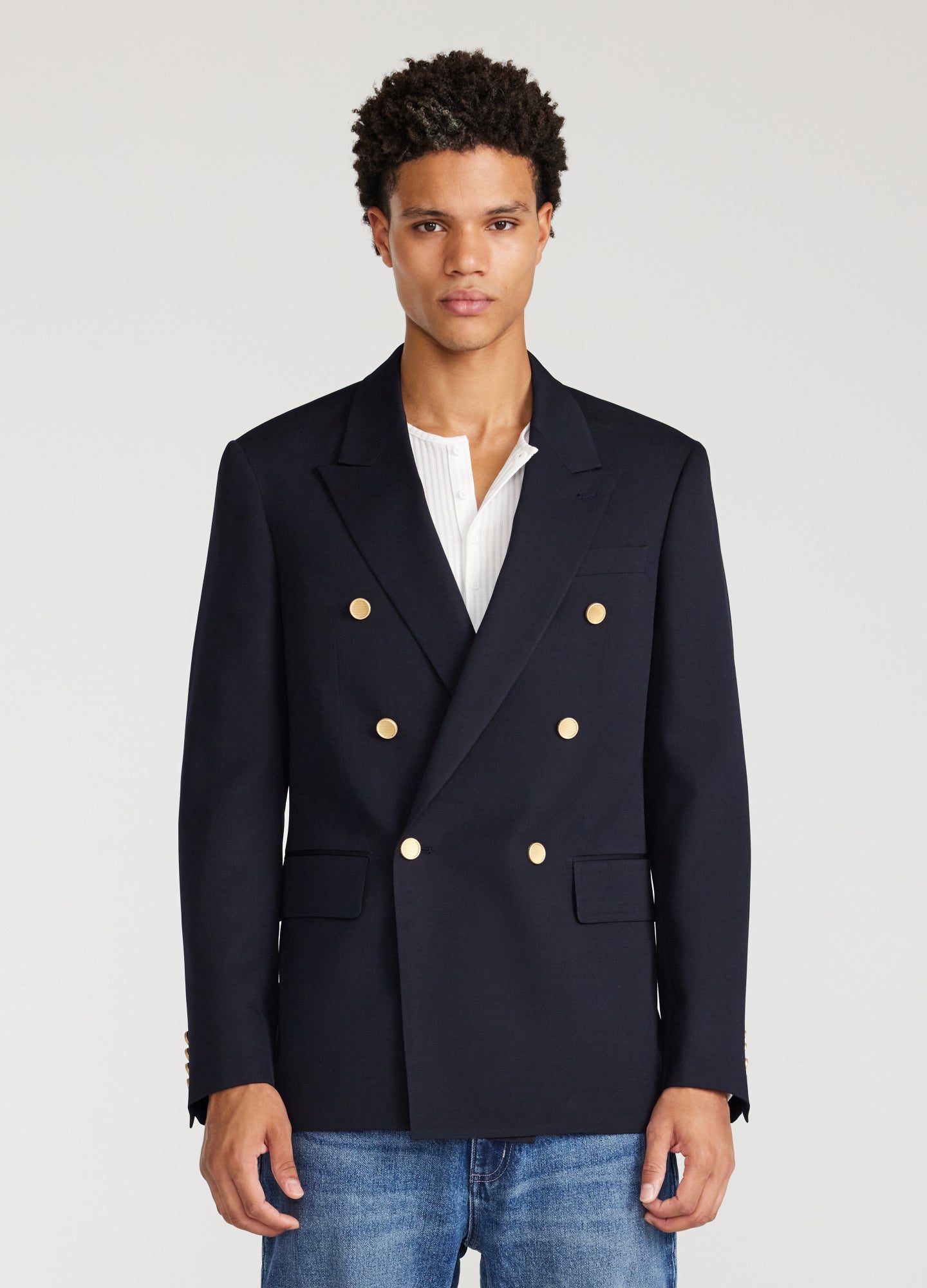 Rully Holborn Wool Double-Breasted Blazer Navy Dark