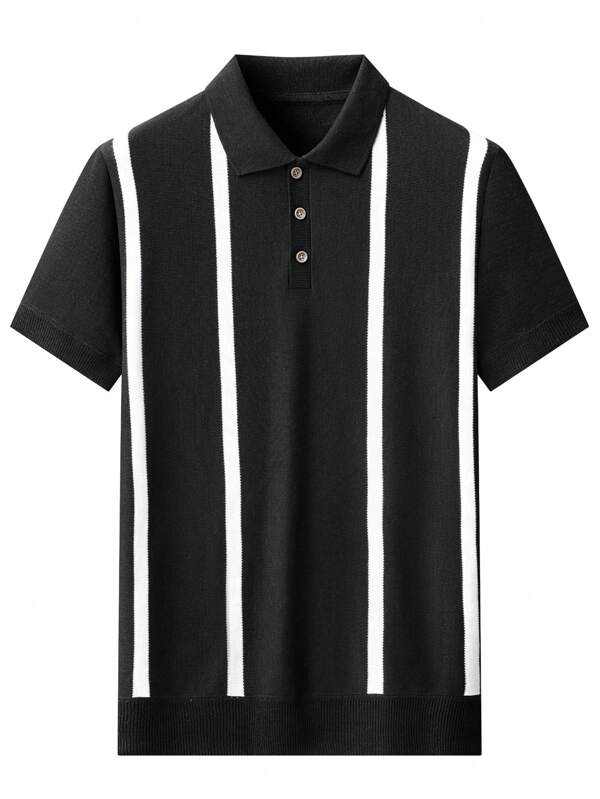 Men's Bold Stripe Knit Polo Shirt
