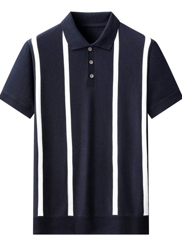 Men's Bold Stripe Knit Polo Shirt