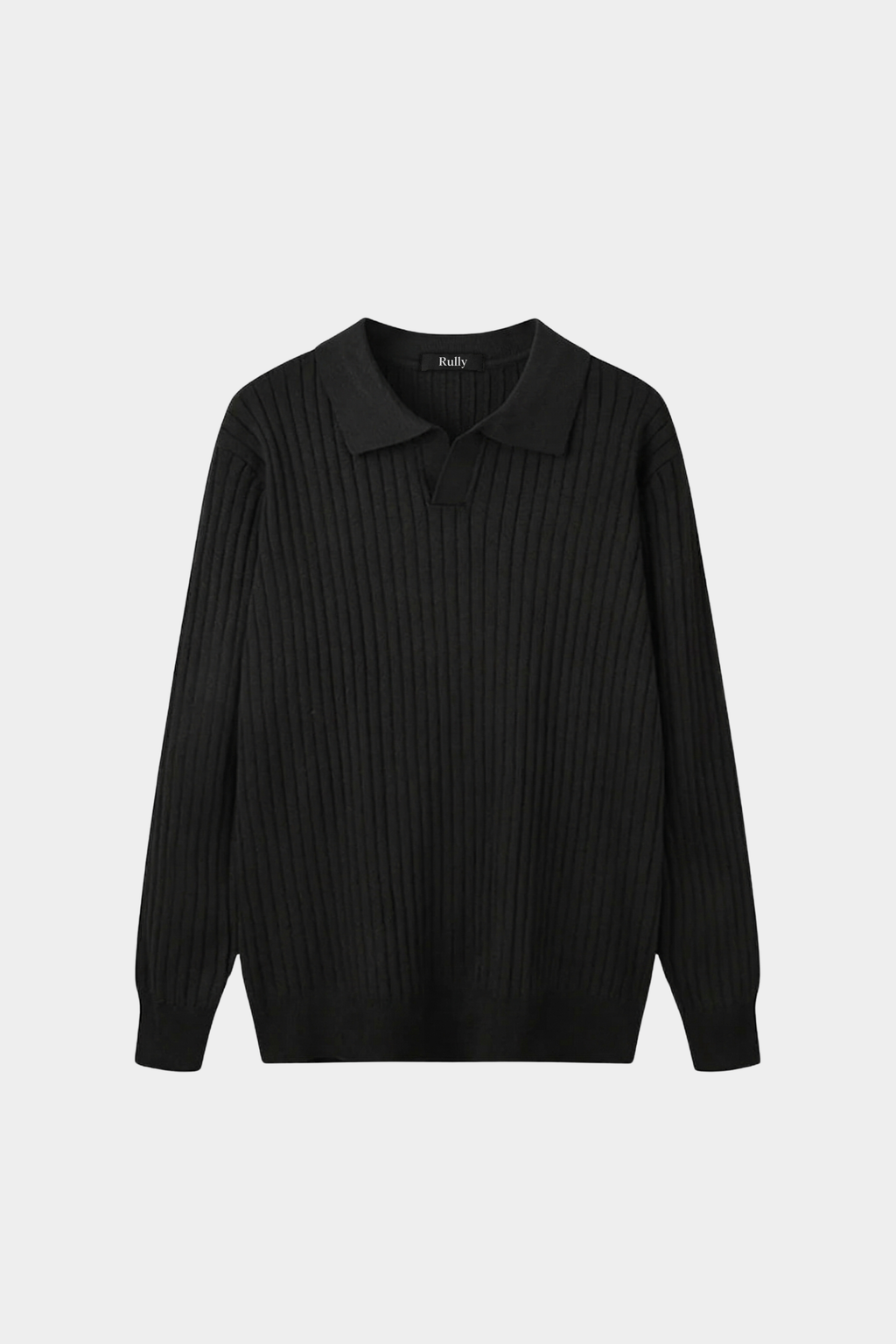 Men’s Ribbed V-Neck Polo Shirt – Long Sleeve