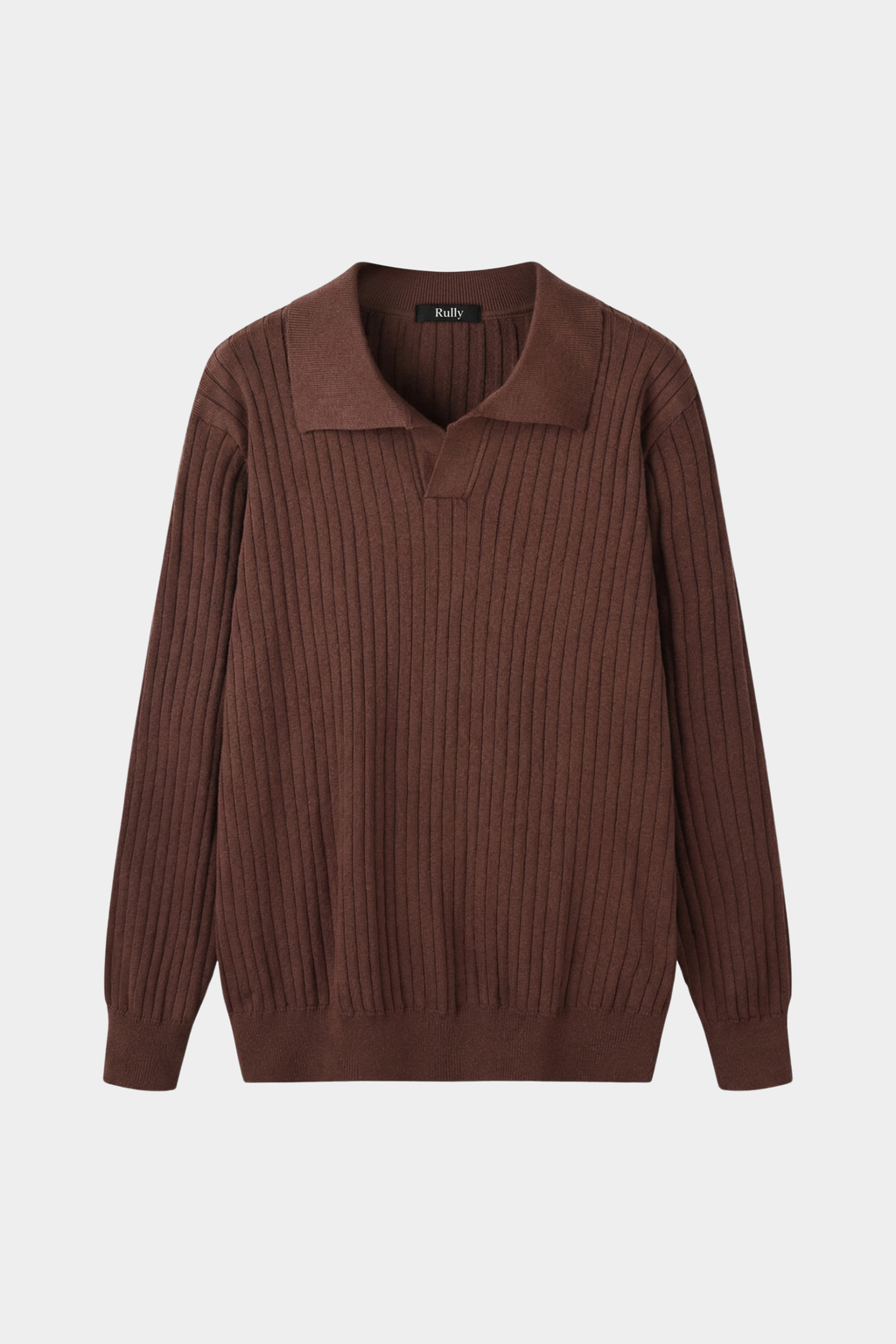 Men’s Ribbed V-Neck Polo Shirt – Long Sleeve