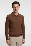 Men’s Ribbed Knit Polo – Long Sleeve