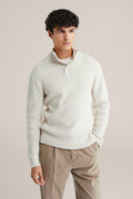 Men’s Regular Fit Structured Knit Button-Neck Jumper