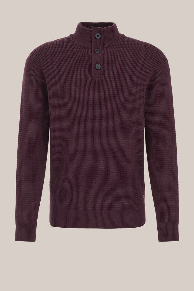 Men’s Regular Fit Structured Knit Button-Neck Jumper