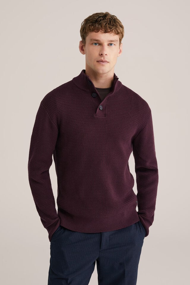 Men’s Regular Fit Structured Knit Button-Neck Jumper