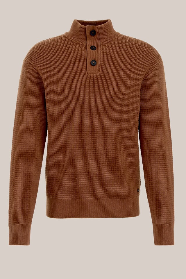 Men’s Regular Fit Structured Knit Button-Neck Jumper