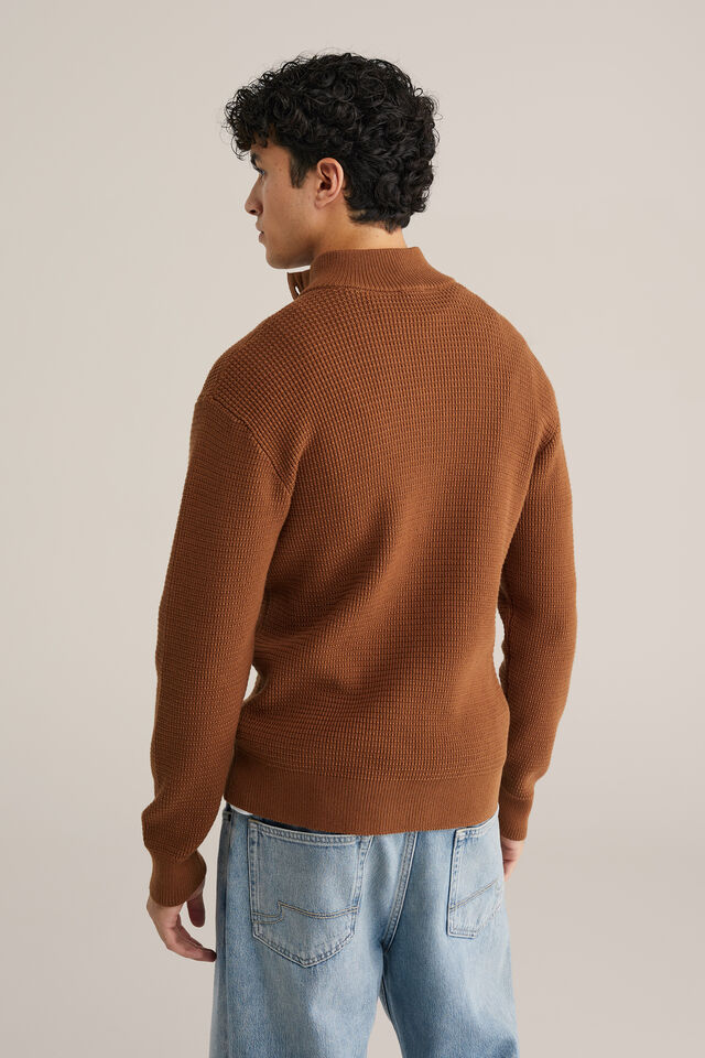 Men’s Regular Fit Structured Knit Button-Neck Jumper
