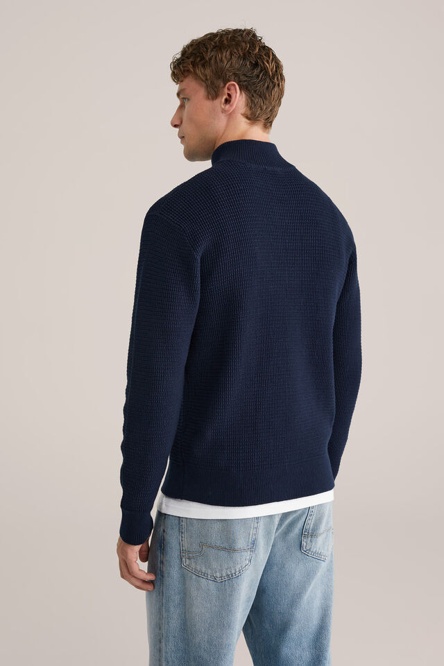 Men’s Regular Fit Structured Knit Button-Neck Jumper