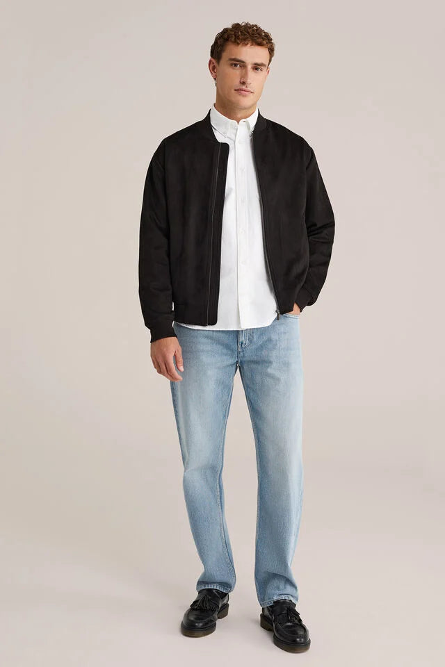Men’s Regular Fit Suede Bomber Jacket Black